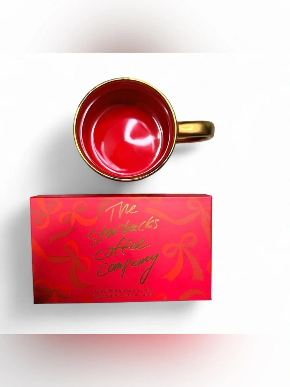 Starbucks Red Ceramic Mug with Gold Handle